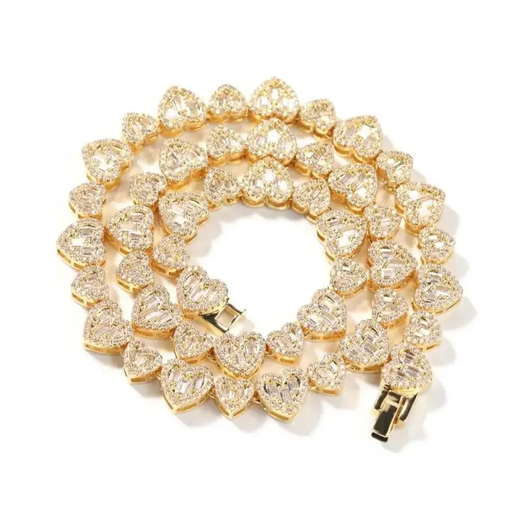 Gold Heart Baguette Necklace 16 Inch 2703